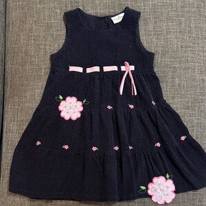 🌸 Rare Editions Corduroy Dress | Navy Pink Floral Appliqué Vintage early 2000’s